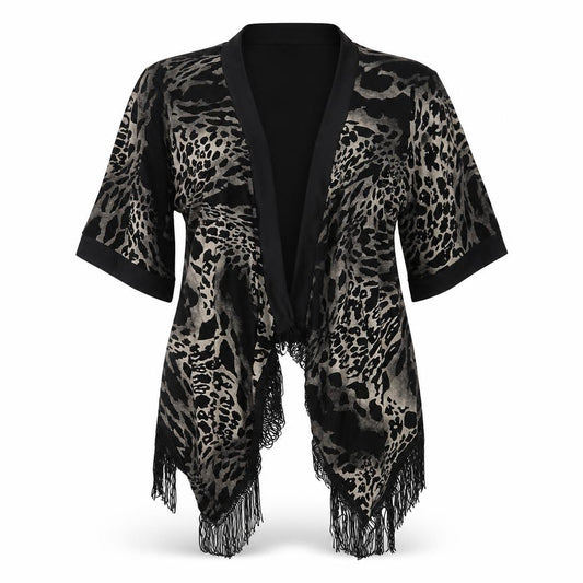 Front view of Funky Fit women’s multicoloured animal print cardigan jumper, size S