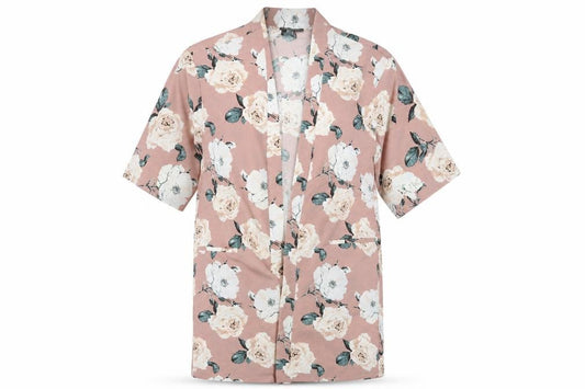 Front view of Atmosphere women’s pink floral wrap dress, size UK 12