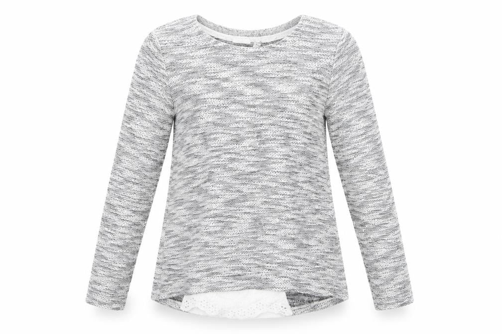 Florence and Fred Girls Grey   Pullover Jumper Size 9-10 Years  - Subtle shimmer effect, Grey Black White Mix Fabric Insert to back