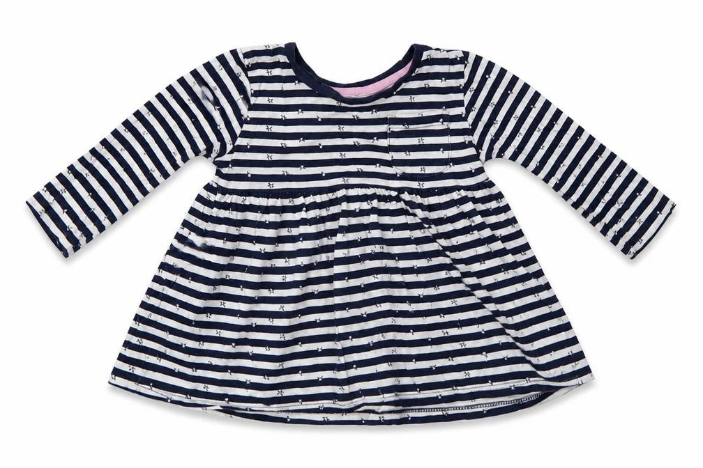 Front view of Matalan Baby Blue Striped Fit & Flare, size 9-12, Months