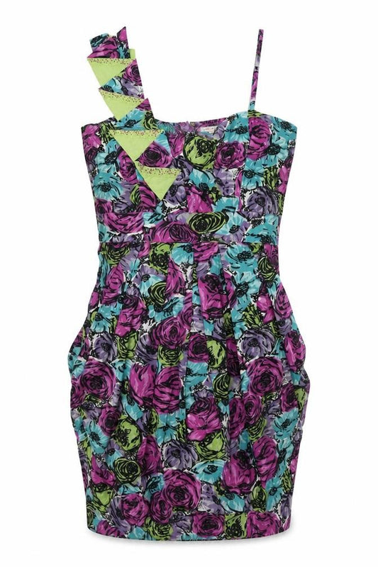 Front view of River Island women’s multicoloured floral bodycon, size UK 12