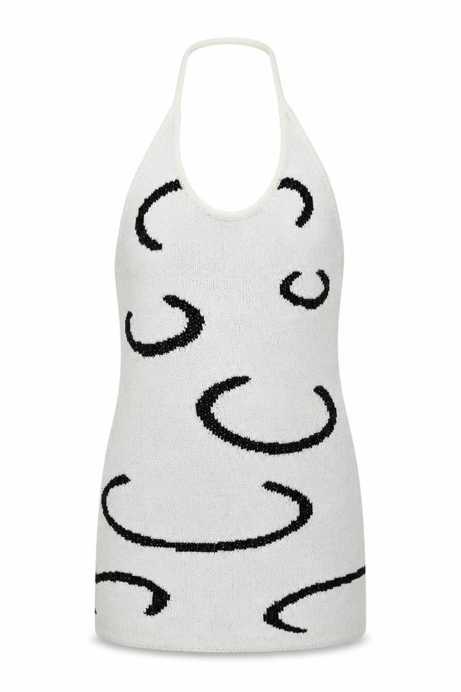 Front view of Cider women’s white geometric tunic jumper, size M