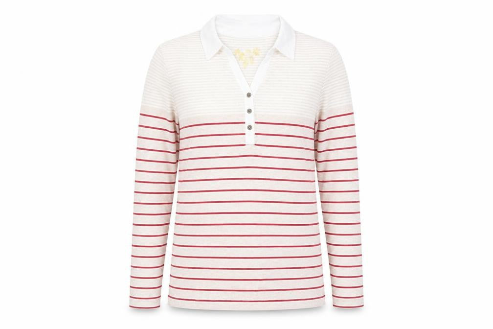 Front view of Bonmarché men’s multicoloured striped polo, size L