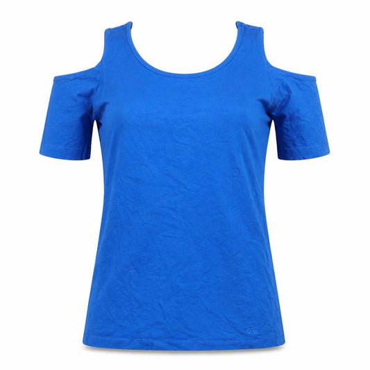 Front view of alcott women’s blue basic t-shirt, size M