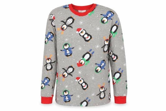 Mens Pyjamas Mens Grey Animal Print   Pyjama Top Size S  - PENGUINS CHRISTMAS