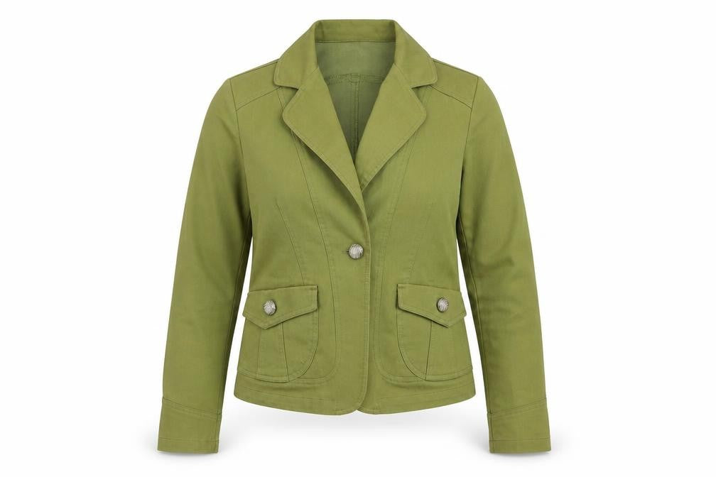 Front view of BLACK BAT women’s green jacket suit jacket, size XL