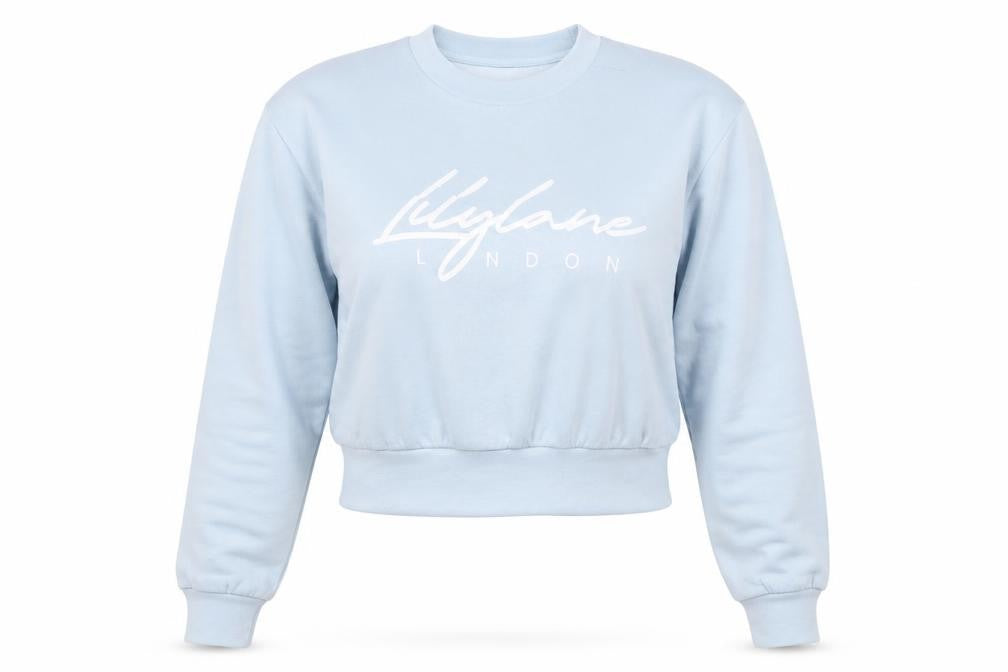 Front view of Lilly Lane women’s blue jumper, size S