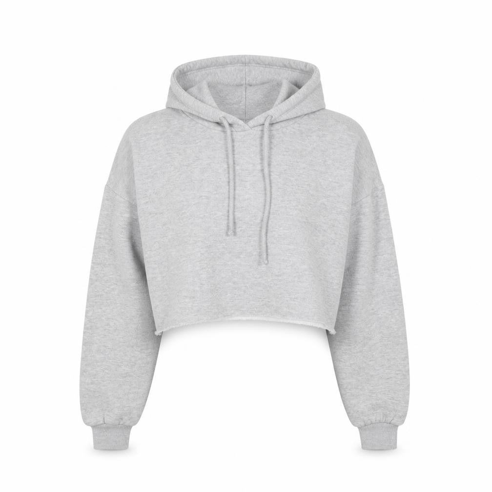 Front view of Young Mode women’s grey pullover hoodie, size S