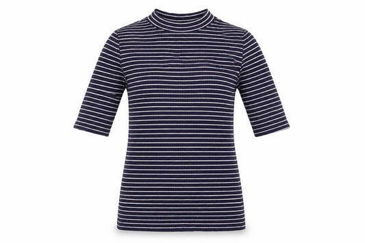 Front view of F&F women’s blue striped jumper, size UK 6, - blue & white stripe