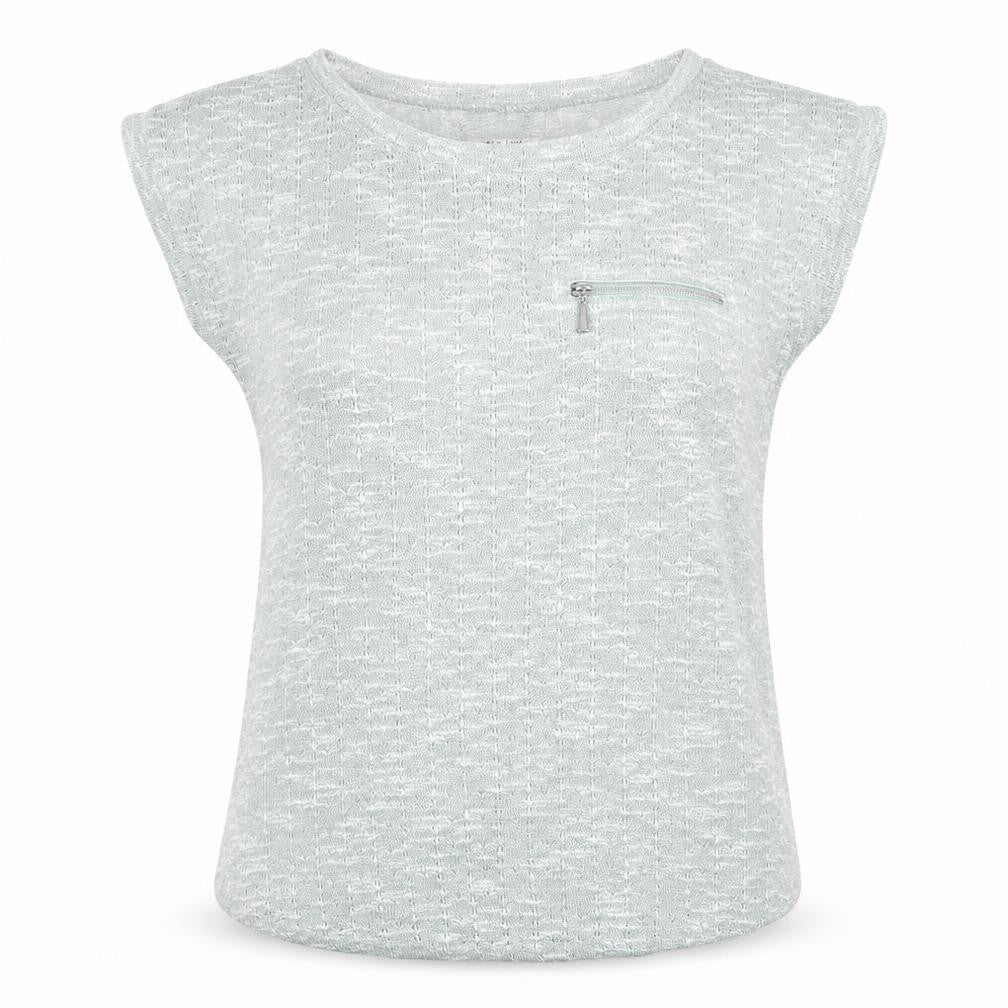 Front view of New Look women’s green jumper, size UK 10, - zip pocket green & white mix