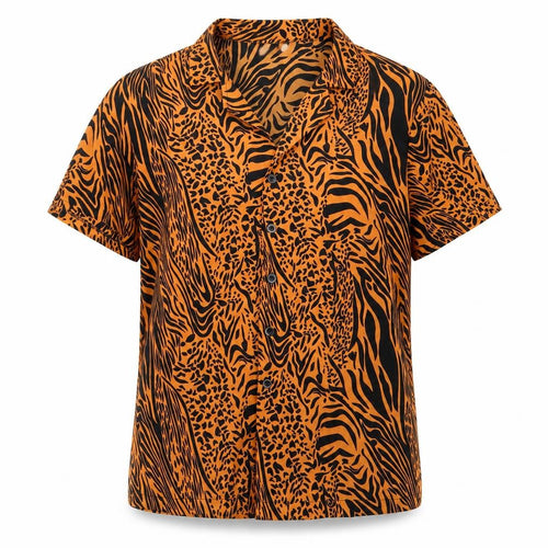 I Love Fancy Dress Womens Orange Animal Print  Basic Button-Up Size S  - Black Print