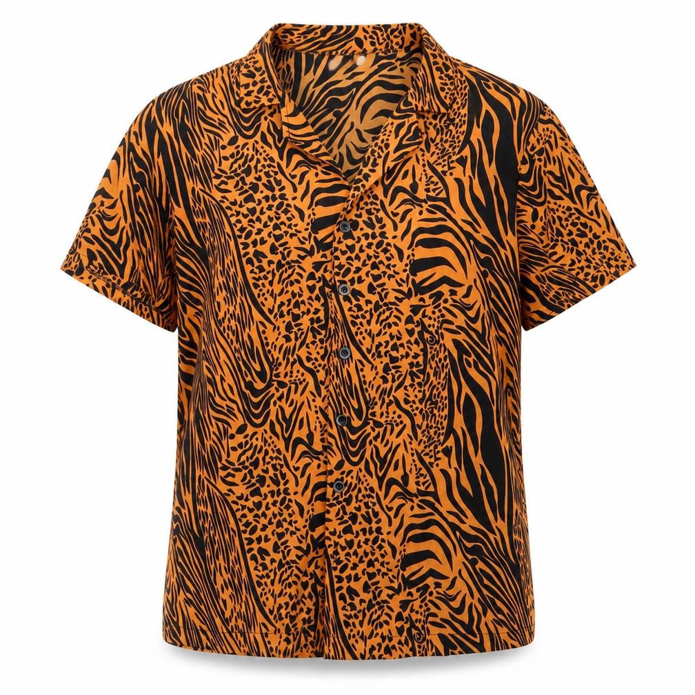 I Love Fancy Dress Womens Orange Animal Print  Basic Button-Up Size S  - Black Print