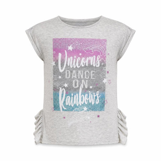 Front view of Matalan girls’ grey basic polo, size 12, years - unicorns dance