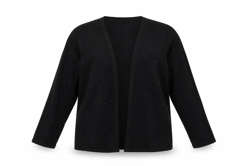 Front view of BHS women’s black cardigan jumper, size UK 14