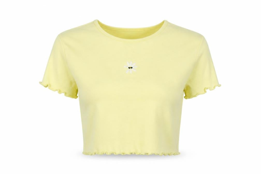 Front view of H&M women’s yellow cropped polo, size M