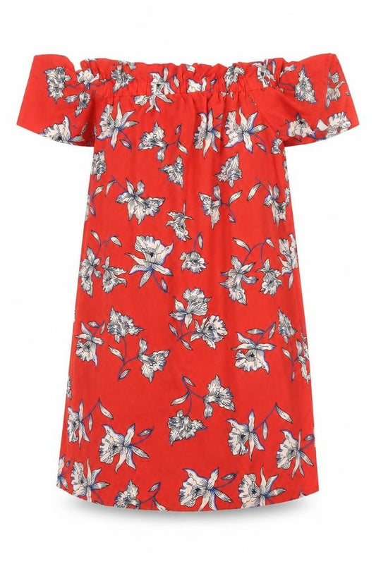 Front view of Atmosphere women’s red floral a-line, size UK 10
