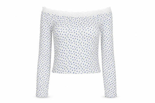 Front view of ASOS women’s white floral basic t-shirt, size UK 10
