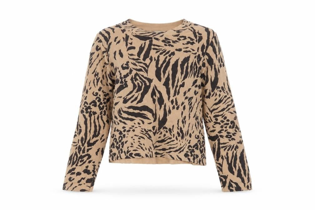 Front view of ASOS women’s brown animal print basic t-shirt, size UK 8