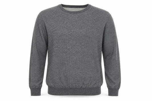 Front view of Primark men’s grey crew neck cotton jumper, size L