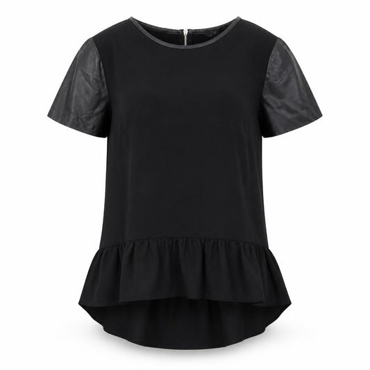 Front view of H&M women’s black polyester basic blouse, size UK 10, crew neck