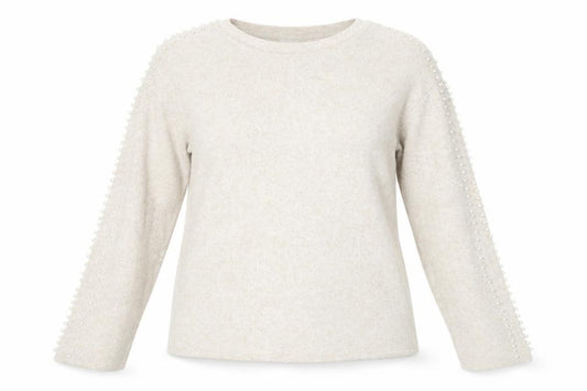 Front view of H&M women’s beige crew neck viscose jumper, size S