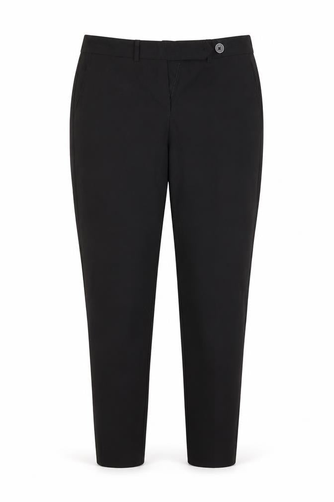 Front view of Next women’s black polyester trousers, size UK 10, 26-inch leg regular
