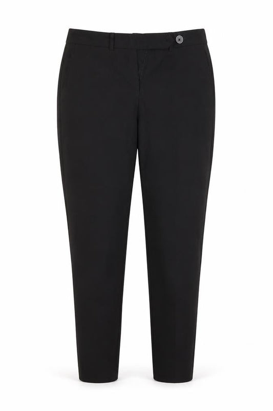 Front view of Next women’s black polyester trousers, size UK 10, 26-inch leg regular