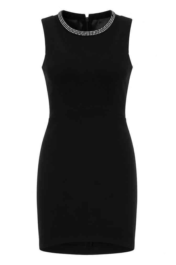 Topshop Womens Black  Viscose Bodycon  Size 6 Crew Neck  - Embellished Collar