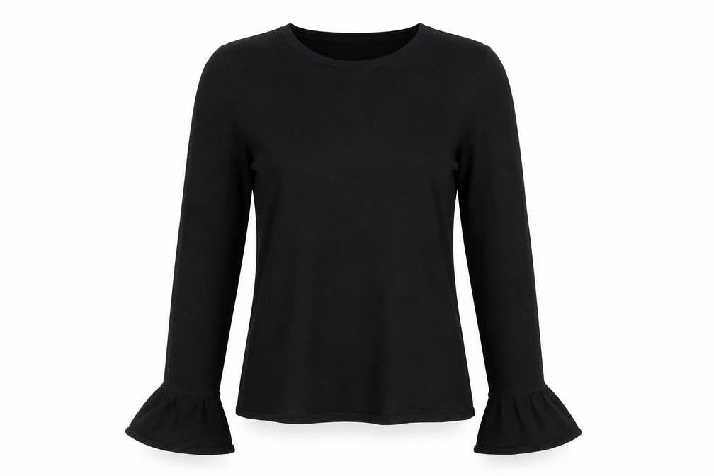 Front view of VILA women’s black cotton basic t-shirt, size L, round neck