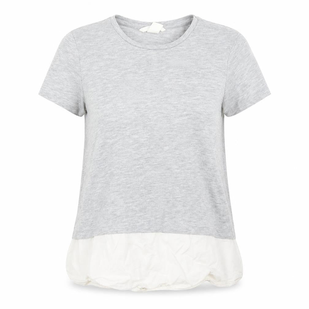 Front view of H&M women’s grey cotton basic t-shirt, size XS, round neck