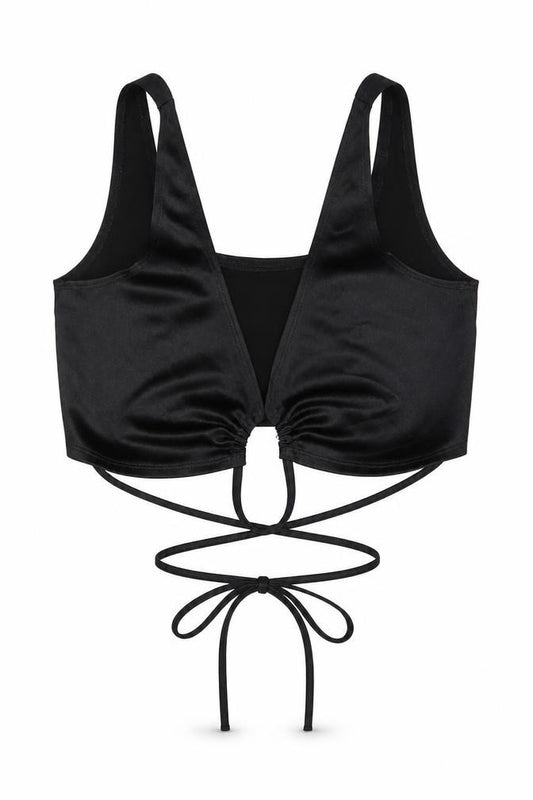 Front view of Flounce women’s black basic t-shirt, size UK 6