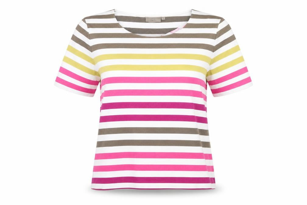 Front view of Country Casuals women’s white striped cotton basic t-shirt, size L