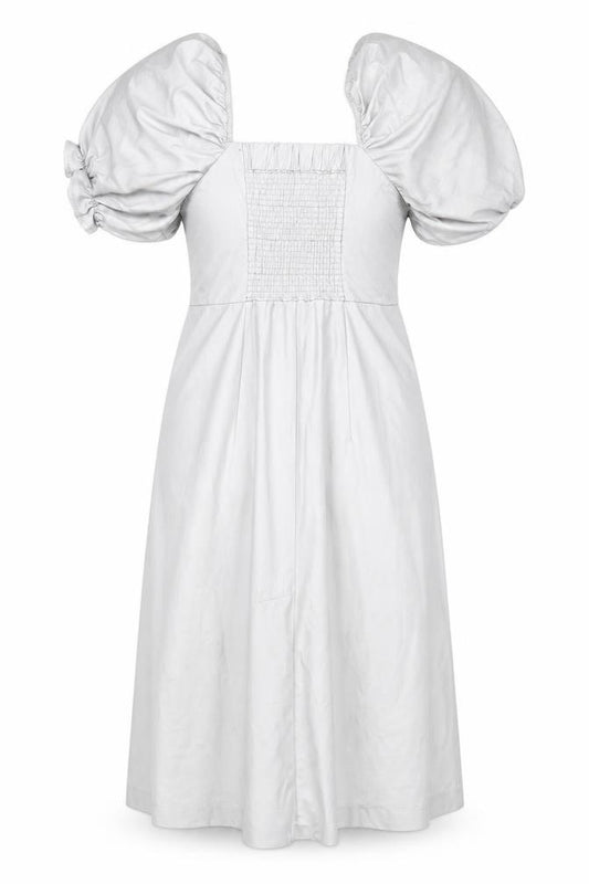 Front view of JARH MARC women’s silver polyester a-line, size M
