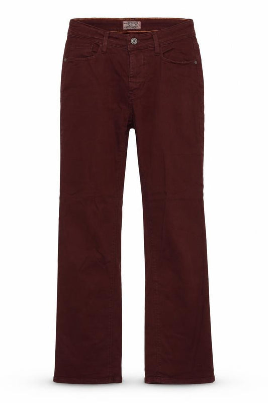 Front view of Mac Jeans women’s purple cotton bootcut jeans, size UK 10, 30-inch leg regular