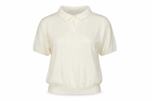 Front view of Canda women’s ivory collared acrylic jumper, size M