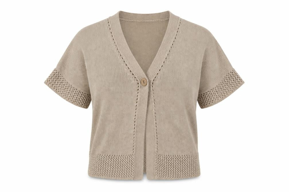 M&S Womens Beige V-Neck  Acrylic Cardigan Jumper Size 10