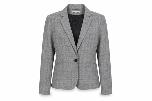 Front view of H&M women’s multicoloured check polyester jacket suit jacket, size UK 8