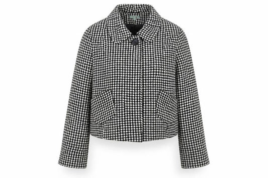 Front view of Therapy women’s multicoloured houndstooth jacket coat, size UK 12