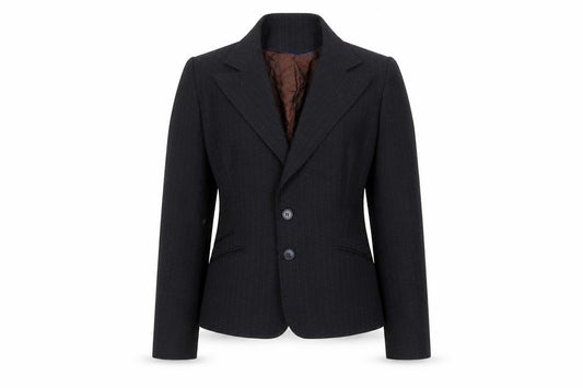 Front view of Next women’s blue striped polyester jacket suit jacket, size UK 12