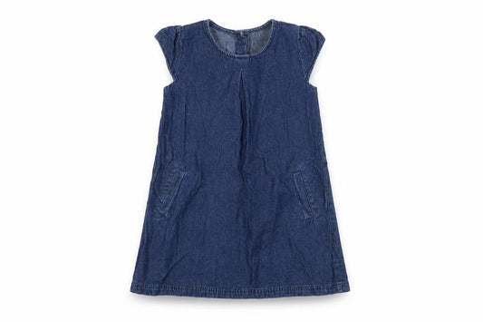 Front view of Matalan girls’ blue cotton a-line, size 3-4, years round neck