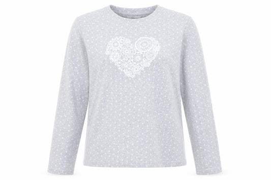 Front view of Primark women’s grey round neck polka dot polyester jumper, size M