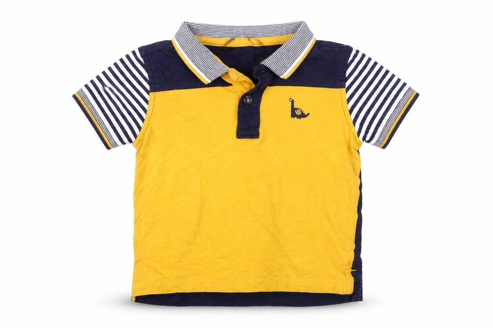Front view of George Baby Blue Cotton Basic T-Shirt, size 12-18, Months Collared