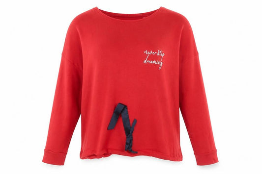 Front view of Matalan women’s red round neck viscose jumper, size M