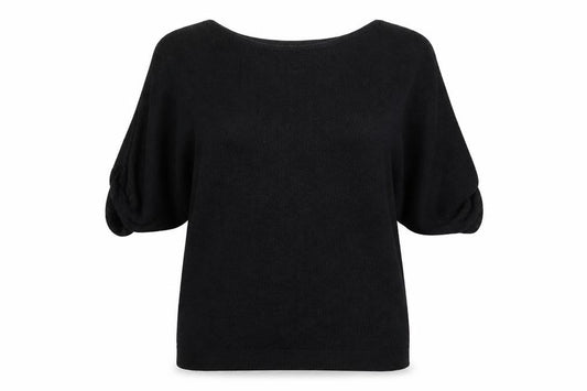 Front view of H&M women’s black crew neck acrylic jumper, size M