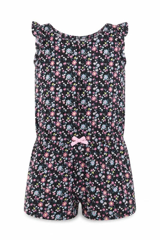 Lilly & Dan Girls Black Floral Cotton Shorts One-Piece Size 5-6 Years   - Pink Blue Yellow Flowers
