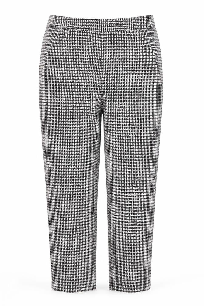 Front view of Tu women’s black houndstooth polyester trousers, size UK 8, 26-inch leg regular