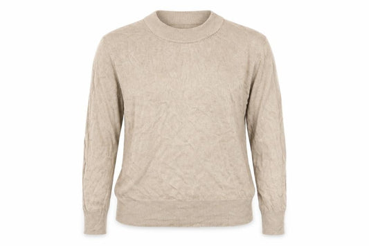 Front view of Preworn women’s brown crew neck acrylic jumper, size UK 20