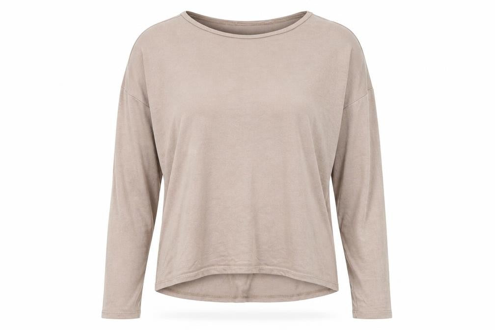 Front view of Primark women’s brown viscose basic t-shirt, size S, round neck