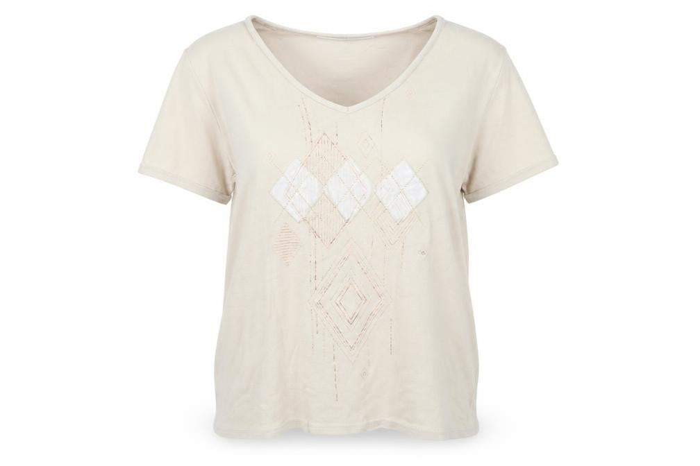 Front view of AMARANTO women’s green viscose basic t-shirt, size UK 16, v-neck