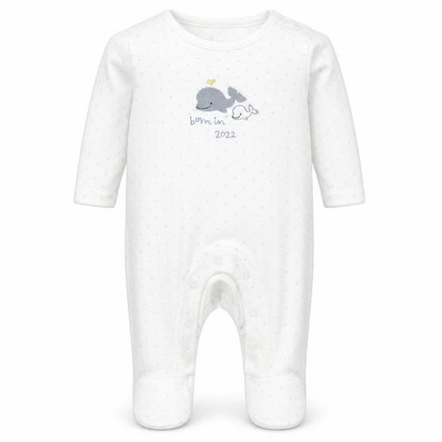 M&S Baby White Polka Dot Cotton Babygrow One-Piece Size Newborn   - BORN IN 2022